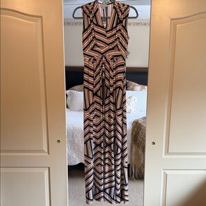 Veronica M Black and Tan Geometric Maxi Dress
